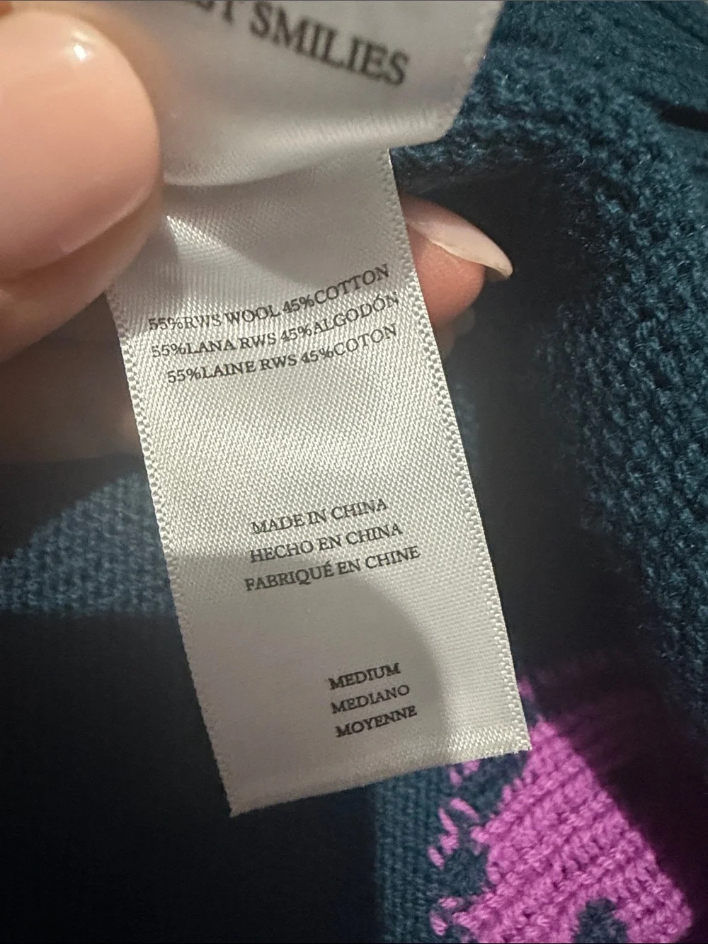Rails Teal V-Neck Cardigan with Pink Smiley Details EUC